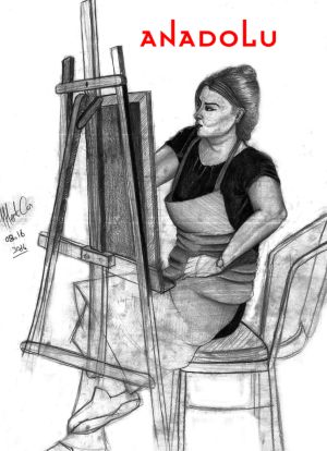 Karakalem İmgesel YağlıBoya Yapan Kadın Çizimi Gaziantepda